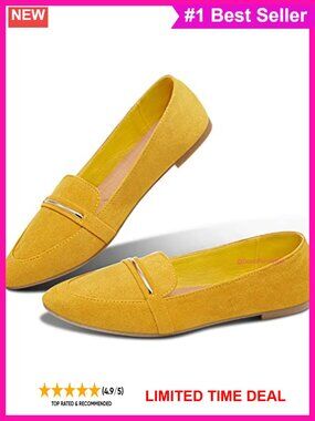 Pointy Toe Faux Suede Penny Loafers Slip On Ballet Flats Work Shoes